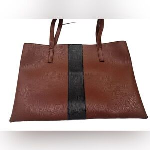 NEW Vince Camuto Pebble Leather Casual Tote Bag/Purse Brown With Black Stripe